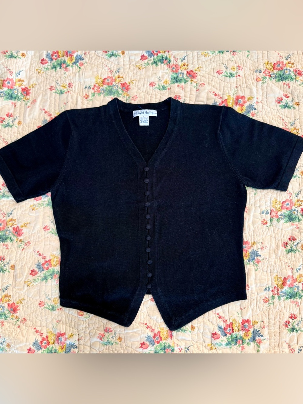 Vintage David Hollis Short Sleeve Sweater Cardigan Size Large